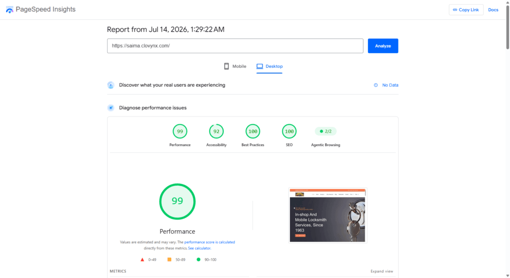 saima desktop after refresh pagespeed insights 07 14 2026 01 31 am