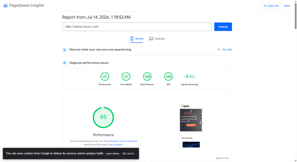 saima mobile pagespeed insights 07 14 2026 01 22 am